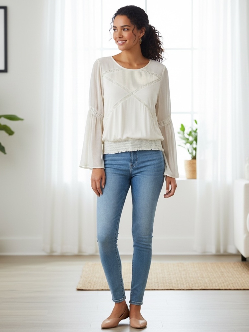 🌟August Silk Cream Long Sleeve Women's Blouse Size M - NWT!